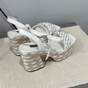 Nine West White Braided Platform Sandals